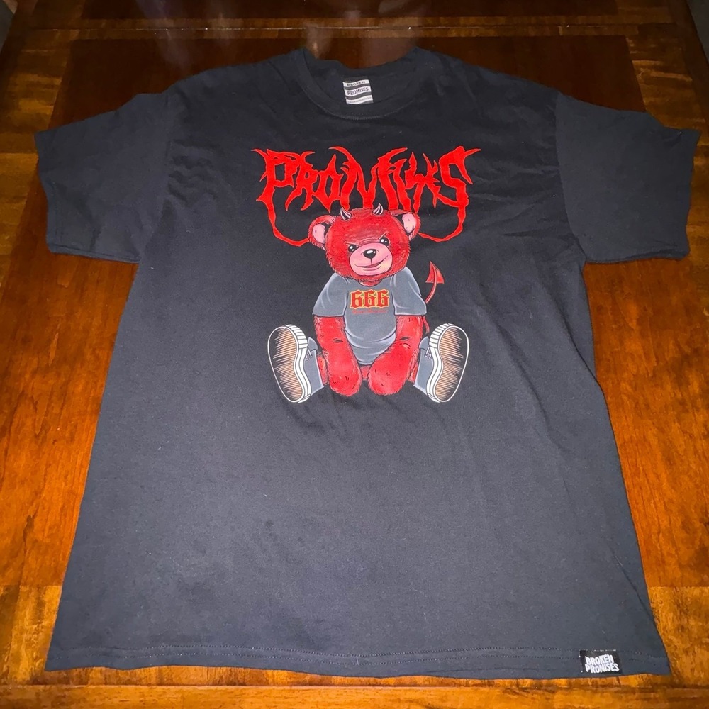 Broken Promises Devil Teddy Bear Graphic T Shirt Streetwear XL Black‎